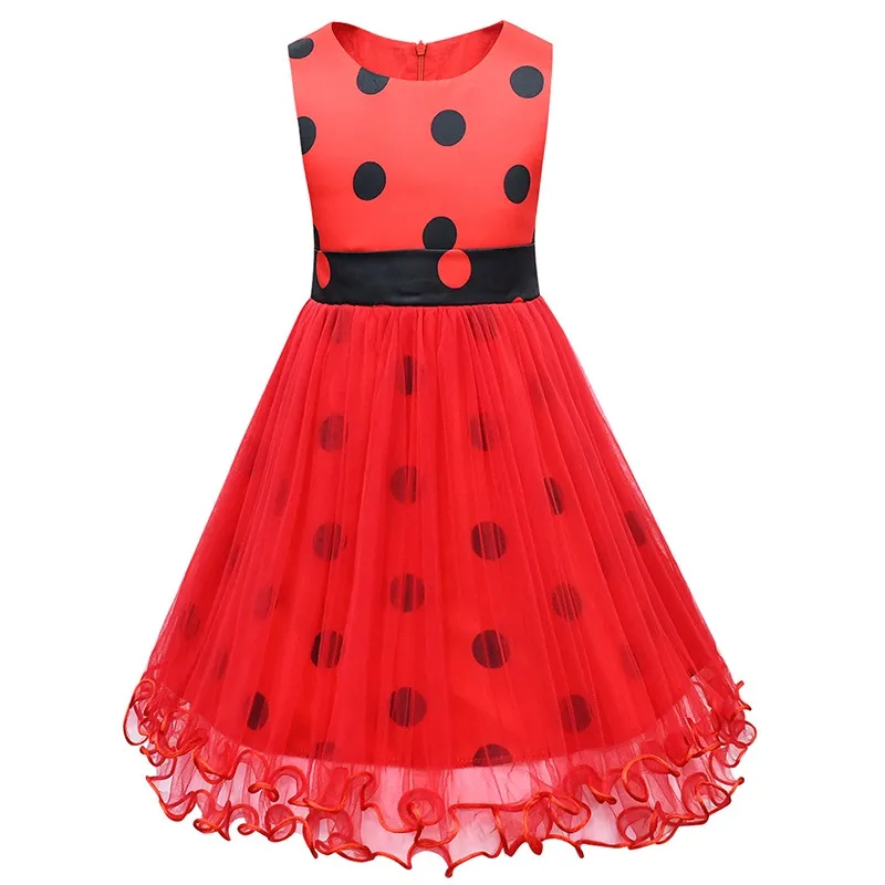 Red Girls Princess Dresses Ladybug Print Bow-Knot Lace Birthday Party  Christmas Kids Girl Polka Dots Cotton Dress | Lazada Ph