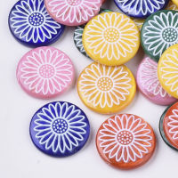 10pc Spray Paint Freshwater Shell Beads Printed Flat Round with Daisy Flower Mixed Color 20x4mm Hole: 0.8mm