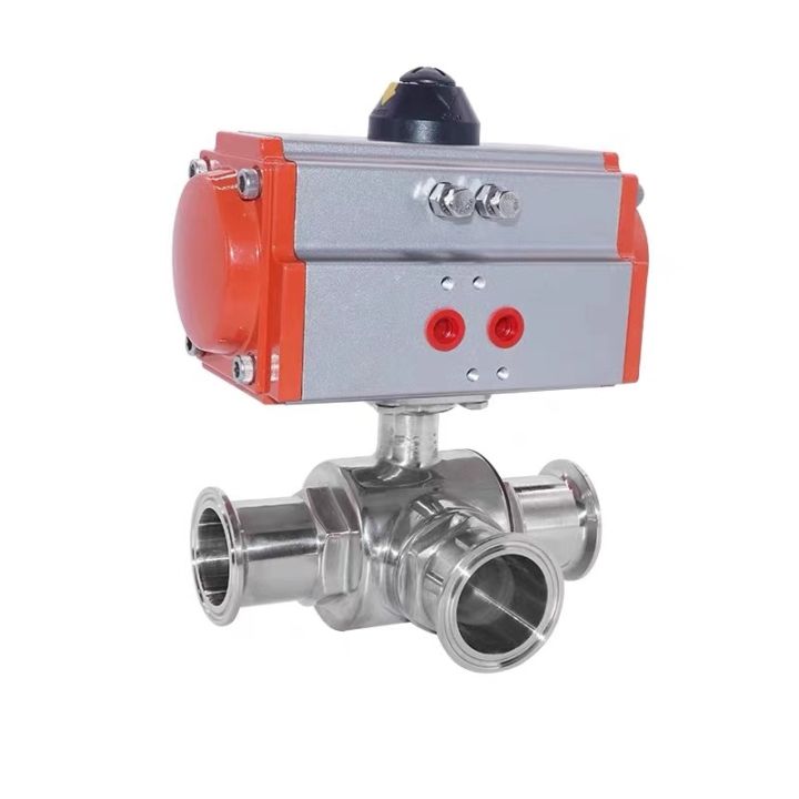 51mm-3-way-304-stainless-steel-sanitary-tri-clamp-ferrule-t-l-type-pneumatic-ball-valve-with-double-acting-cylinder