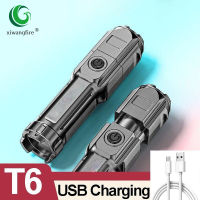 Portable T6 LED Flashlight Outdoor ABS Strong Light Zoom Rechargeable Flashlight 3 Modes Built-in Battery tactical Torch