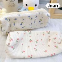 Jnan ดินสอซิปกันน้ำผ้าฝ้ายสำหรับเด็ก,กระเป๋าโรงเรียนใส่เครื่องเขียนของขวัญสำหรับเด็กกล่องดินสอขนาด20 × 5 × 5ซม. ลายดอกไม้