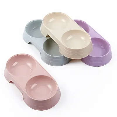 Pet Bowl Dog Double Bowl Candy Color Cat Basin Dog Food Set Plastic Bowl Food Drinking Cat Feeding Pet Supplies Accessories