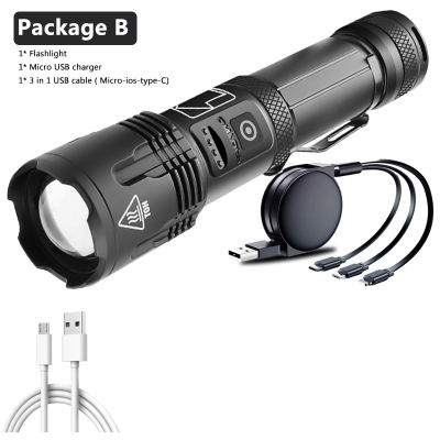 XHP100 High Quality 9-core Led Flashlight Zoomable Torch Usb Rechargeable 18650 or 26650 Battery Function Lantern