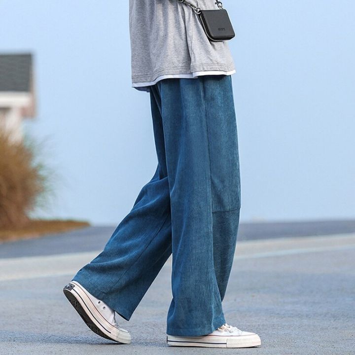 กางเกงม็อบกางเกงลำลองผ้าลูกฟูกขากว้างสำหรับผู้ชาย-กางเกงหลวมโอเวอร์ไซส์นุ่มเข้าได้กับทุกชุดกางเกงขายดีสไตล์ญี่ปุ่นสุดชิค