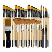 32 Pieces Paint Brush Set Artist Series Nylon Bristles with Round, Square, Flat, Fan Brush for Acrylic Painting, Oil