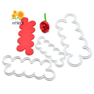 HTRXB ดอกกุหลาบพลาสติกใช้ซ้ำได้3ชิ้น/เซ็ตแบบแม่พิมพ์บิสกิตงานประดิษฐ์ทำมือรูปดอกไม้แม่พิมพ์เค้กเครื่องตัดงานฝีมือน้ำตาล