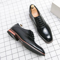 Men fashion Oxford shoes party lace-up wedding shoes classic business formal pointed leather shoes man boss social office shoes