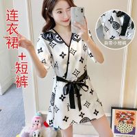 net celebri new sle s-contaed ghtdress female summer ice silk th sectn large size fat rl kimono slim jamas two-piece set --SY2381▥ↂ℡