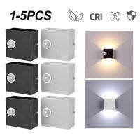 1-5ชิ้น Motion Sensor LED โคมไฟติดผนัง IP65กันน้ำอลูมิเนียมเชิงเทียนแสง AC85-265V 7วัตต์กลางแจ้งและในร่มลานทางเดิน *