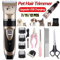 ▬ 7/11/12PCS Electric Pet Hair Trimmer Set Dog Cat Hair Removal Grooming USB Charging Hair Clippers