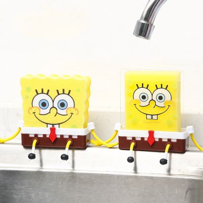 hotx 【cw】 SpongeBobs Cartoon Sponge Dish Washer Sink Drain Rack Cleaning Block Supplies Household Items