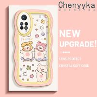 เคส Chenyyyka สำหรับ Xiaomi Redmi โน๊ต11 Pro Note 5G 11e หมีน่ารักลายคลื่นความคิดสร้างสรรค์เคสป้องกันเลนส์กล้องเคสโทรศัพท์โปร่งใสครีมกล่องกันกระแทกใสซิลิโคนนิ่ม