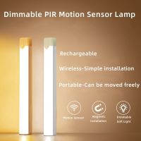 PIR Motion Sensor LED Under Cabinet Lamp Dimmable Rechargeable Night Light Stairs Closet Room Aisle Tube Bar Detector Bulb Ceiling Lights