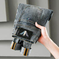 [ของแท้100%] (พร้อมสต็อก) 2023 Armani Brand Men Pants Vintage Mid-Waist Jeans Fashion All-Match Skinny Denim Trousers