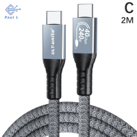 【Paul L】 สายเคเบิล40Gbps Type C ถึง Type C-Type C สายไฟ240วัตต์ชาร์จเร็วสายดาต้าที่มีคุณสมบัติครบถ้วนสำหรับโทรศัพท์มือถือคอมพิวเตอร์