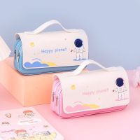 Kawaii Astronaut Pencil Bag Large Capacity Waterproof Washable Double Zipper Leather Pen Case School Student Supplies Stationery Pencil Cases Boxes