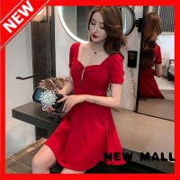 NEW MALL Hepburn Style Pure Desire A-Line Dress New Small High Waist Waist Square Collar y Slim Skirt