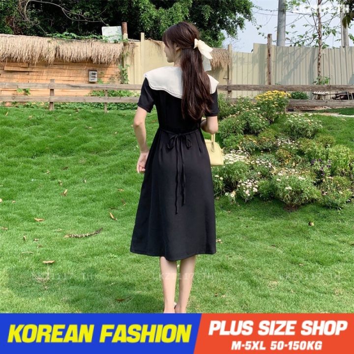 plus-size-เสื้อผ้าสาวอวบ-เดรสสาวอวบอ้วน-ไซส์ใหญ่-ผู้หญิง-ชุดเดรสชีฟอง-ยาว-แขนสั้น-คอปก-ฤดูร้อน-สไตล์เกาหลีแฟชั่น