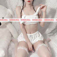 Girls Fuzzy Pajamas Set Kawaii Anime Cute Velvet Fluffy Tube Top Shorts Cartoon Bunny Ear Underwear Sleepwear Suits