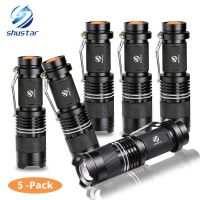 5 Pack Mini powerful led flashlight Q5 2000 Lumens torch with luminous ring zoomable flashlight 3 modes led torch use AA