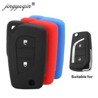 jingyuqin 2 Buttons Car Key Case Silicone Cover For Toyota Hilux Corolla avensis Prado Fortuner RAV4 CHR Shell Accessories Key Chains