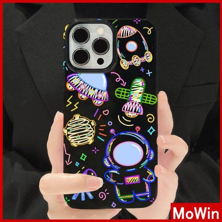 mowin-เข้ากันได้สำหรับ-เคสไอโฟน-เคสไอโฟน11-เคส-iphone-11-สำหรับ-iphone-14-pro-max-เคส-iphone-สีดำเงา-tpu-เคสนิ่มกันกระแทกป้องกันกล้องน่ารักลายเส้นนักบินอวกาศเข้ากันได้กับ-iphone-13-pro-max-12-pro-max-