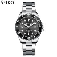 นาฬิกาข้อมือ Seiko กันน้ำสำหรับผู้ชายจอแสดงปฏิทินนาฬิกาสายเหล็กได้แม่นยำเรืองแสงตอนกลางคืน