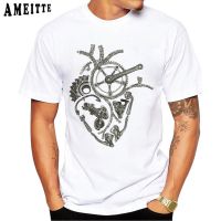 Vintage Summer Men Short Sleeve Anatomical Cycling Heart Bike Print T-shirt Funny Man White Casual Tops Hip Hop Cool Boy Tees XS-6XL