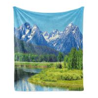 （Contact customer service for customizable blankets）Landscape Throwing Blanket, Great Teton National Park Snowy Peak Natural Landscape Picture Soft Flannel Adult Gift Blanket(Coral plush blankets in stock)