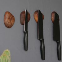 1 4 PCS Wood Magnetic Knife Holder Wall Mount Cobblestone Magnet Knife Rack Novel Kitchen Slicing Chef Knives Storage Block