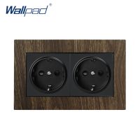 146x86mm EU Socket Wallpad Aluminium Satin Metal Panel Wood 2 Way EU Schuko Power Socket 110V-240V AC Wall Outlets