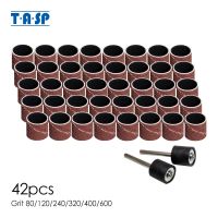 TASP 42pcs Abrasive Sanding Band Sleeve &amp; Drum Kit Sandpaper Rotary Tools Accessories with Mandrels Grit 80~600 Power Sanders