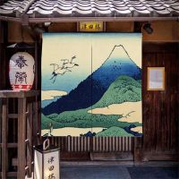 Japanese Mount Fuji Door Curtain Half Curtain Zen Bathroom Hanging Curtain Bedroom Kitchen Ukiyo-e Doorway Curtain Noren