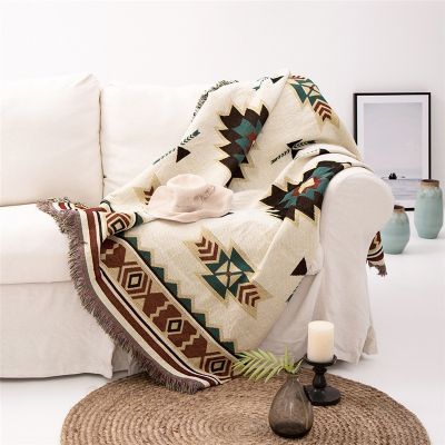 American Style Knitted Sofa Throw Blanket Boho Knit Chair Sofa Cover Towel Geometric Carpet Soft Travel Plaid Bed Cover Tapestry