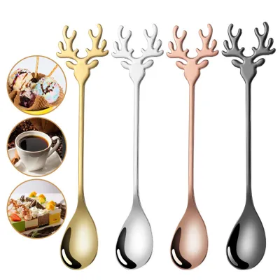 Tableware Spoon Elk-themed Spoon Christmas Tableware Mini Ice Cream Spoon Coffee Spoon Stainless Steel Spoon