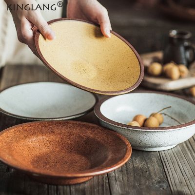 Kinglang ชามซุปเซรามิคขนาดใหญ่ที่สร้างสรรค์สีทึบชามสลัดใหม่ Guanpai4จานชามและเครื่องใช้บนโต๊ะอาหารสำหรับร้านอาหาร