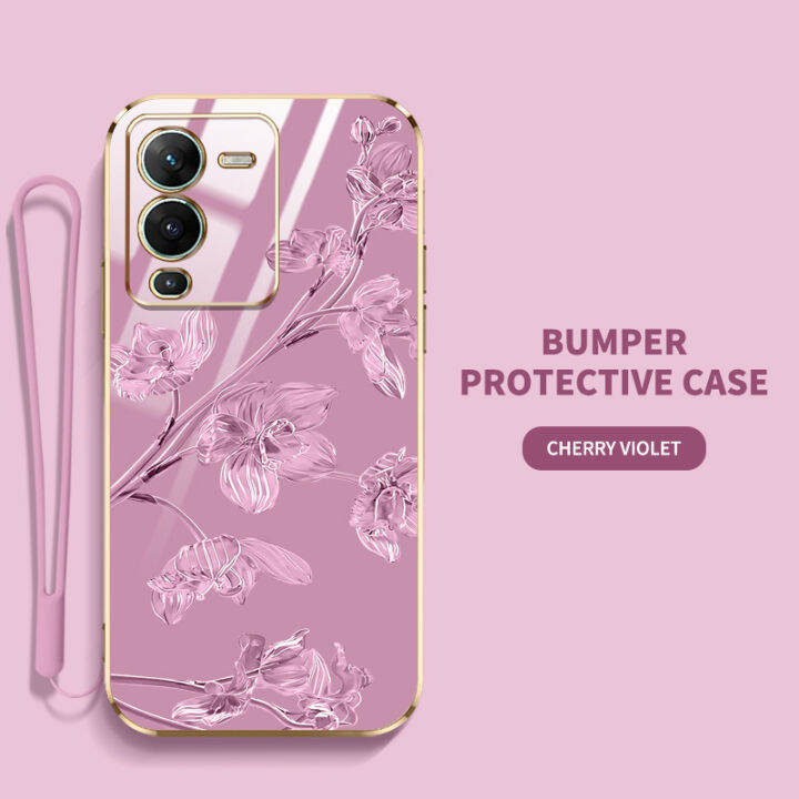 ybdเคสสำหรับโทรศัพท์ดีไซน์ใหม่-vivo-v25-pro-5g-v25-5g-v25e-เคส-คุณภาพสูงสไตล์หรูหราฝาหลังลายดอกไม้-bauhinia-มีฟรีสายคล้อง