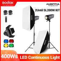 Godox LED Video Light Continuous Light Kit 2x 200Ws Studio LED Light+2x BW70*100 Godox Softbox+ 2x 2.8m Light Stand+Barn Door and Reflector For Photography Wedding Video Photography