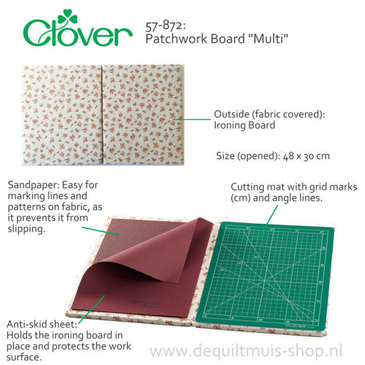 57872 Clover Japan Patchwork Multi Board 3 in 1 (Ironing,Cutting,Piecing Board), Made in Japan