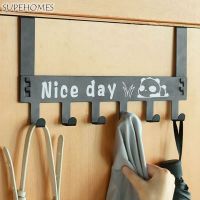 【YF】 Removable Behind Door Hook Rack with 6 Hooks Metal Non Tracking Storage Clothes Hat Towel Home Bathroom Organizer