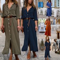 ✟◎ Jocoo Jolee Autumn Winter Button Side Split Long Dress Women Solid Casual Loose Dress Ladies Long Sleeve Midi Dresses Vestidos