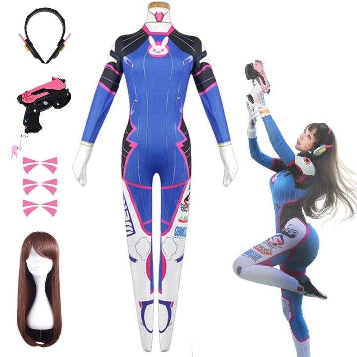 【ready Stock😎】 Anime Game Dva Cosplay Costume Zentai Suit Bodysuit 3d Printing Spandex Jumpsuits