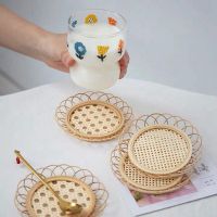 Ins Hand- Lace Insulation Coaster Rattan Bamboo Cup Mat Coffee Pad Placemat Snack Tray Handicraft Kitchenware Dinnerware