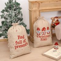 【 WYIN kitchen】ปีใหม่2022 LargeStocking กระเป๋าผ้าลินินซานตากระสอบ ChristmasBag ซานตาคลอสปัจจุบันกระเป๋า Drawstring