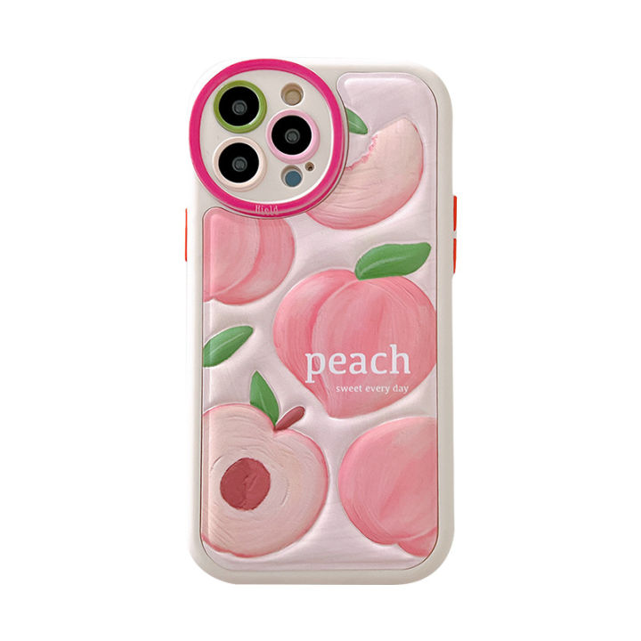 เคสโทรศัพท์ลายนูนสามมิติสำหรับ-iphone14promax-เคสหนังพรีเมี่ยมสำหรับ-iphone13-pink-peach-case-สำหรับ-iphone12promax-แฟชั่นซิลิโคนป้องกันการตกกรณีสำหรับ-iphone11