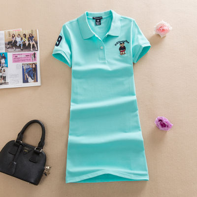 2021 new summer bear dress female student A-line mid-length Polo collar sports casual cotton T-shirt skirt golf