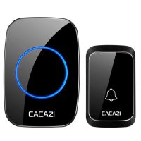 CACAZI A06-DC 1ถึง1ประเภทไฟบ้านไร้สายอัจฉริยะกริ่งประตูเสียงดนตรีกันน้ำ (สีดำ)