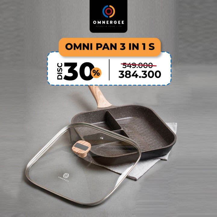 OMNERGEE Omni Pan 3 IN 1 S (with Glass Lid) Premium Divided Multi