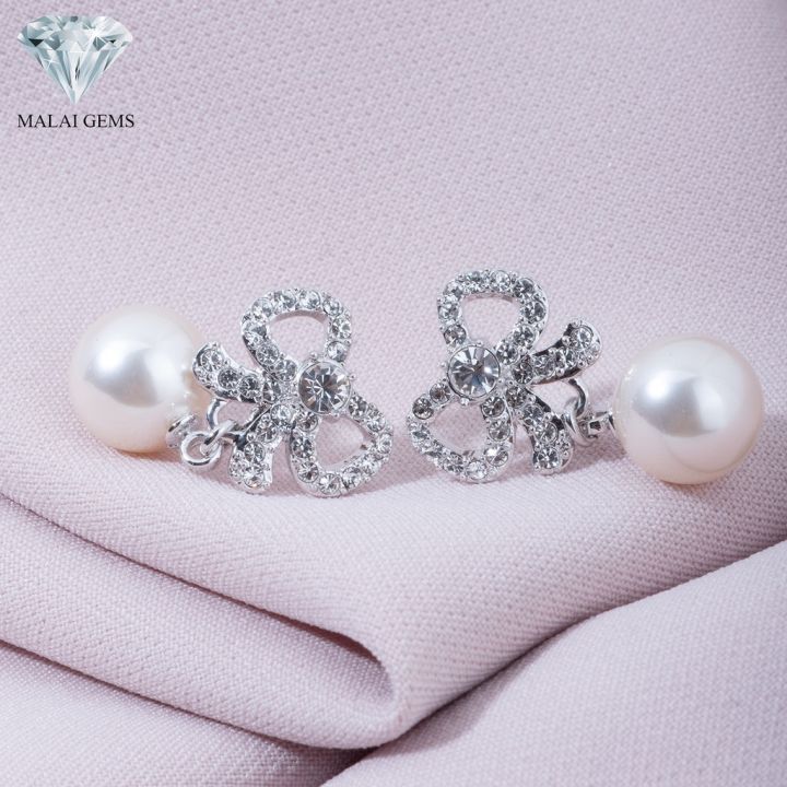 malai-gems-ต่างหูมุก-เงินแท้-silver-925-เพชรสวิส-cz-เคลือบทองคำขาว-รุ่น-51000547-แถมกล่อง-ต่างหูเพชร-ต่างหูเงินแท้