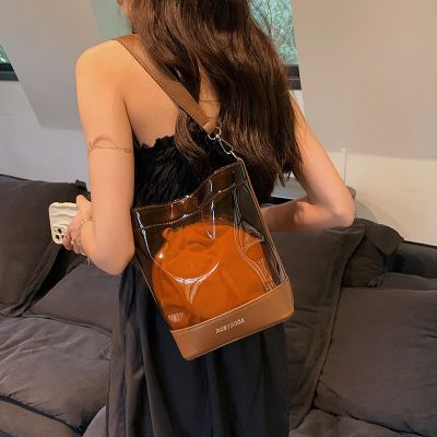 【YF】 Summer Trend Pu Transparent Bucket Bag Womens 2023 New Fashion Foreign Style Large Capacity Shoulder Messenger